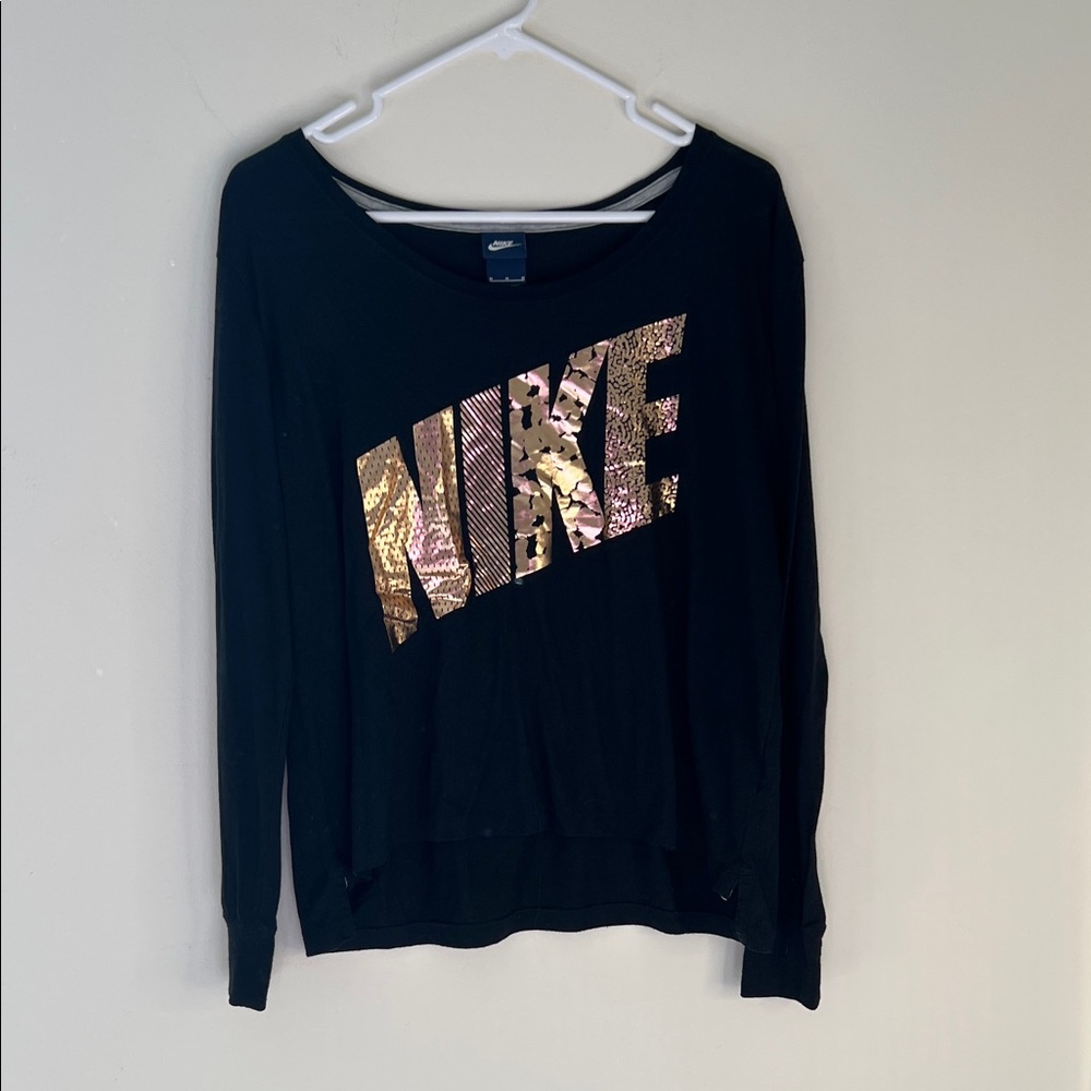 Nike Women's Black Top with Gold Logo